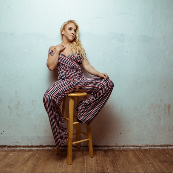 Donna Morgan Pinstripe Jumpsuit - Picture 1 of 6